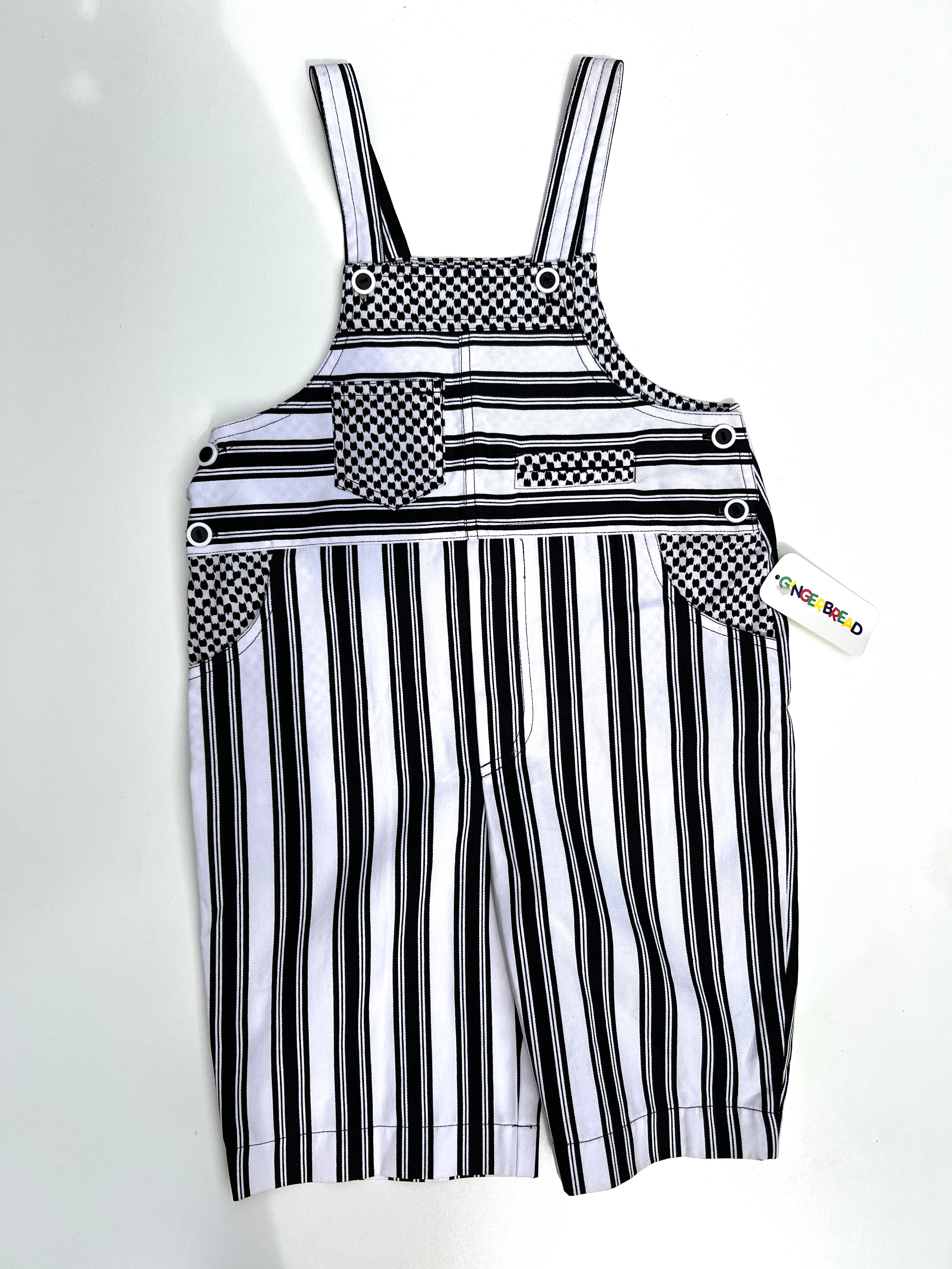 Vintage Stripe/Checkerboard Short Dungarees Age 4 Years (Dead Stock!)